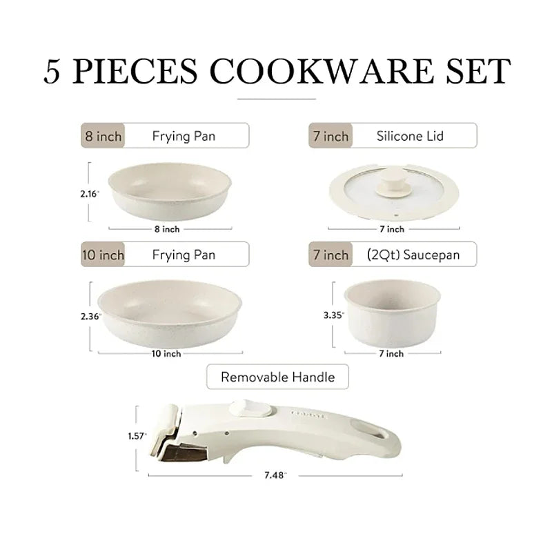 5 pcs Detachable stick Cookware Set 